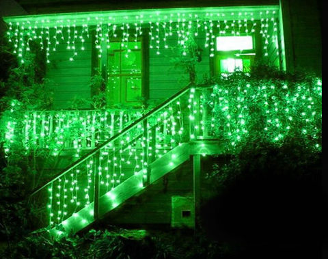 LED гирлянда зеленая бахрома сталактиты 5 м на 0,7 м на прозрачном проводе