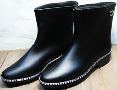 Стильные резиновые сапоги ботинки женские Hello Rain Story 1019 Black.