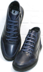 Кожаные ботинки на шнуровке осень зима мужские Luciano Bellini BC2802 L Blue.