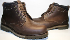 Модные ботинки мужские зимние кожаные классические. Коричневые ботинки с мехом Ікос Brown Leather.