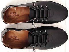 Черные кожаные кроссовки мокасины на шнурках женские smart casual стиль EVA collection 151 Black.