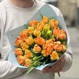 Photo of 25 tulips in a bouquet «Juicy oranges»
