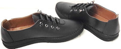 Черные кожаные мокасины кроссовки на осень casual стиль EVA collection 151 Black.