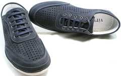 Мужские спортивные туфли кроссовки с перфорацией Vitto Men Shoes 3560 Navy Blue.