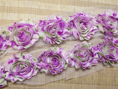 Шифоновые шебби-розы сиреневые цветы диаметр 6 см