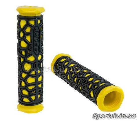 Гріпси SPORT гумові чорно-жовті, рівні, з протиковзким малюнком на кермо 22 мм