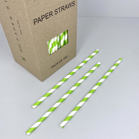 Трубочки паперові (250 шт.) білі з зеленими смужками