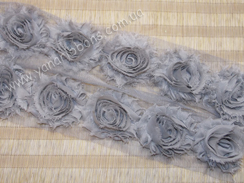 Шифоновые шебби-розы серые  диаметр 6 см