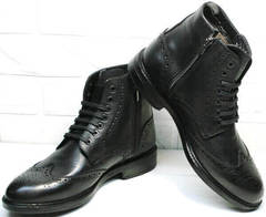 Высокие зимние  ботинки из натуральной кожи на шнуровке  LucianoBelliniBC3801L-Black .