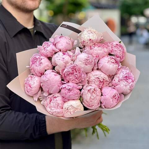 Photo of 19 peonies in a bouquet «Cotton Candy»