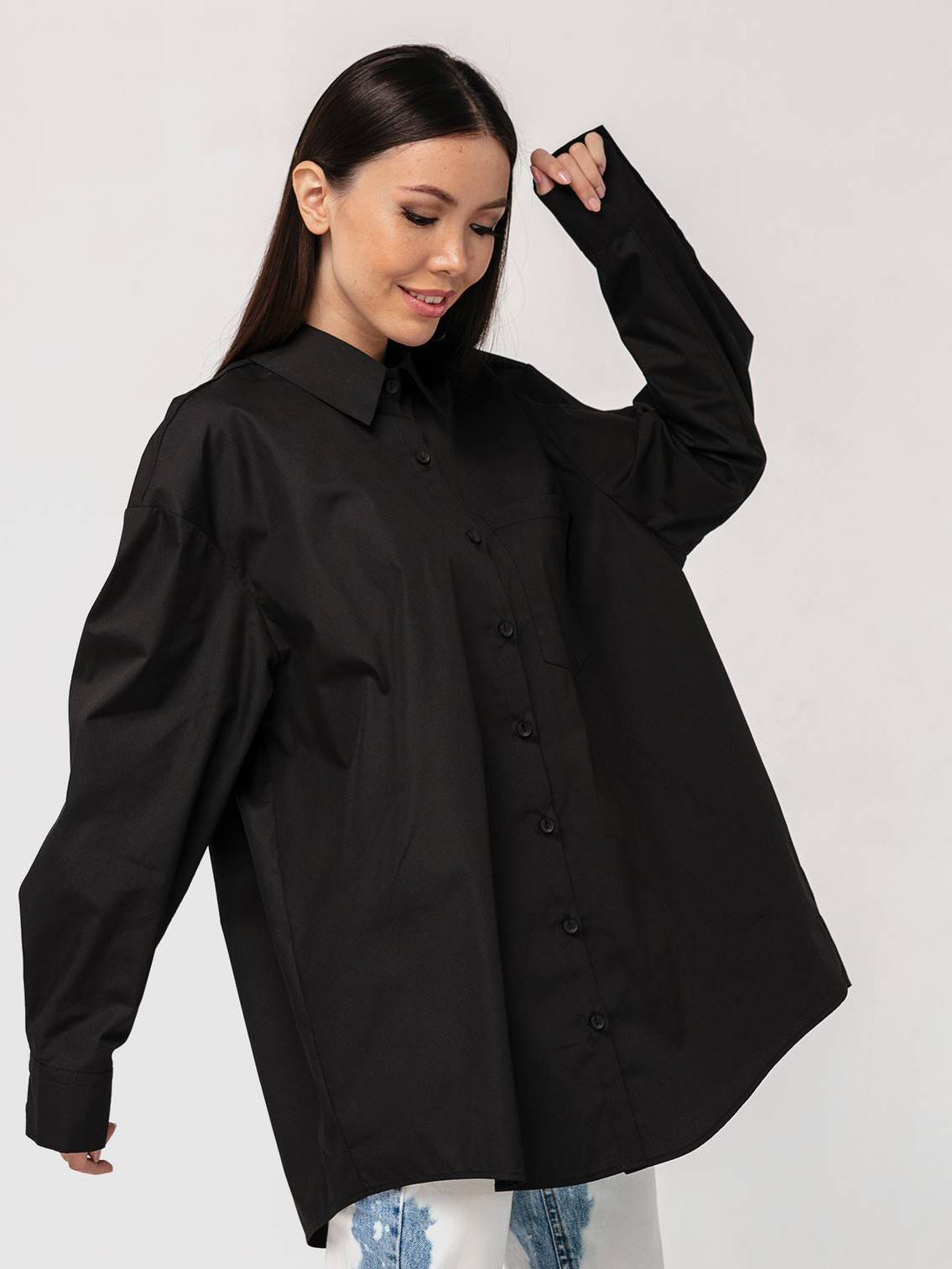 Хлопковая рубашка бойфренда черная с длинными рукавами YOS от украинского бренда Your Own Style