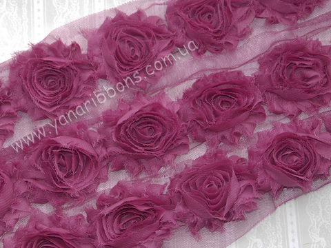 Шифоновые шебби-розы лиловые  диаметр 6 см