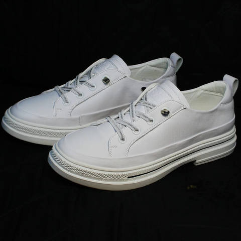 Белые кроссовки женские кожаные туфли на низком каблуке El Passo SW