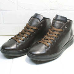 Демисезонные ботинки кожаные высокие кеды мужские Ikoc 1770-5 B-Brown.
