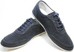 Синие кроссовки туфли с перфорацией мужские Vitto Men Shoes 3560 Navy Blue.