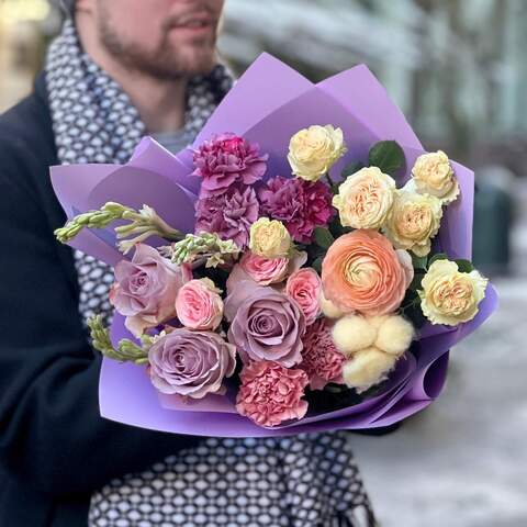 Photo of Multicolored bouquet with ranunculus and tuberose «Colorful dream»