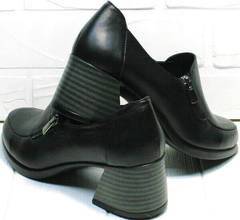 Кожаные женские туфли черные на толстом каблуке 6 см осень весна H&G BEM 107 03L-Black.