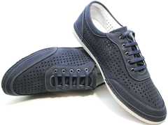 Кожаные кроссовки с перфорацией мужские Vitto Men Shoes 3560 Navy Blue.
