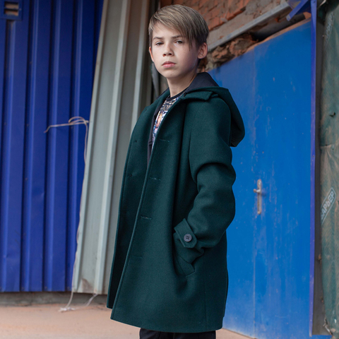 Підліткове кашемірове пальто зеленого кольору на хлопчика