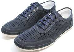 Синие мужские мокасины кроссовки в дырочку Vitto Men Shoes 3560 Navy Blue.