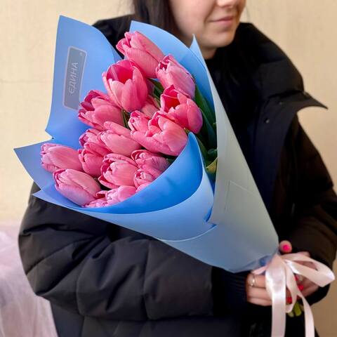 Рожевий букет з 19 тюльпанів «Моїй принцесі!», Квіти: Тюльпан, 19 шт. 