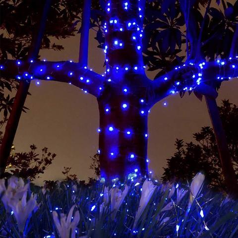 Капля росы solar от солнечной батареи 100 led 10 метров, синяя гирлянда уличная для деревьев и веранд led