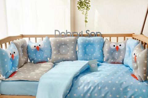 Комплект постельного белья для новорождённых Совушки 9-01 Для мальчиков 60х120 см серо-голубой