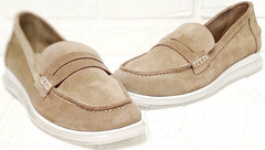 Красивые туфли лоферы женские замшевые Anna Lucci 2706-040 S Beige.