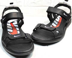 Мужские летние сандали босоножки из натуральной кожи Nike 40-3 Leather Black.
