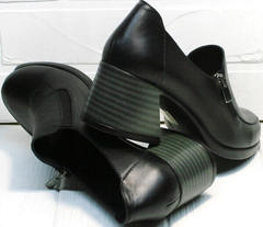 Женские черные кожаные туфли с толстым каблуком 6 см осень весна H&G BEM 107 03L-Black.