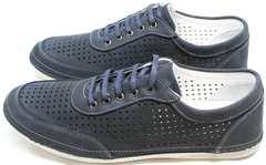 Синие кроссовки из нубука мужские летние Vitto Men Shoes 3560 Navy Blue.