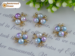 Декор Три перлини з вусиками Омбре рожево-блакитні (золото)