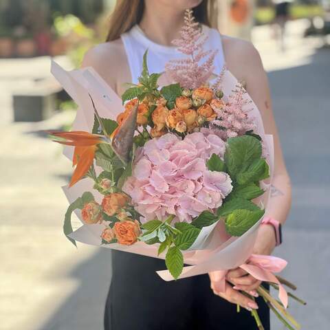 Photo of Bright bouquet with hydrangea «Exotic Tenderness»