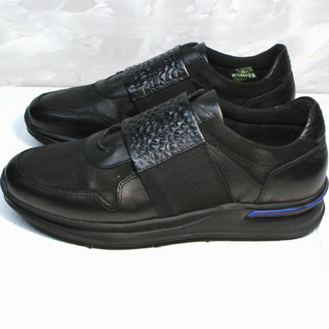 Кроссовки сникерсы мужские. Черные кожаные кроссовки без шнуровки Luciano Bellini All Black