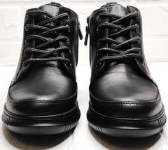 Демисезонные кожаные ботинки женские на шнуровке короткие Evromoda 535-2010 S.A. Black.