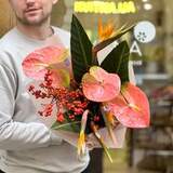 Photo of Bright exotic bouquet with strelitzia and anthuriums «Flying over the tropics»