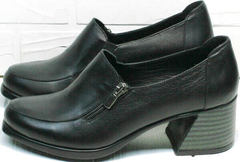 Модные черные туфли на устойчивом каблуке осень весна женские H&G BEM 107 03L-Black.