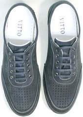 Темно синие туфли мужские повседневные кроссовки  Vitto Men Shoes 3560 Navy Blue.