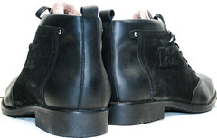 Зимние кожаные ботинки мужские черные Luciano Bellini 6057-58K Black Leathers & Nubuk.