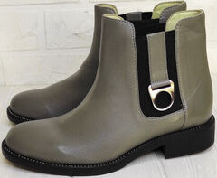 Челси ботинки женские демисезонные. Кожаные ботильоны ботинки на низком ходу. Короткие ботинки серого цвета Joulie Gray Olive.