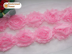 Шифоновые шебби-розы розовые  диаметр 6 см