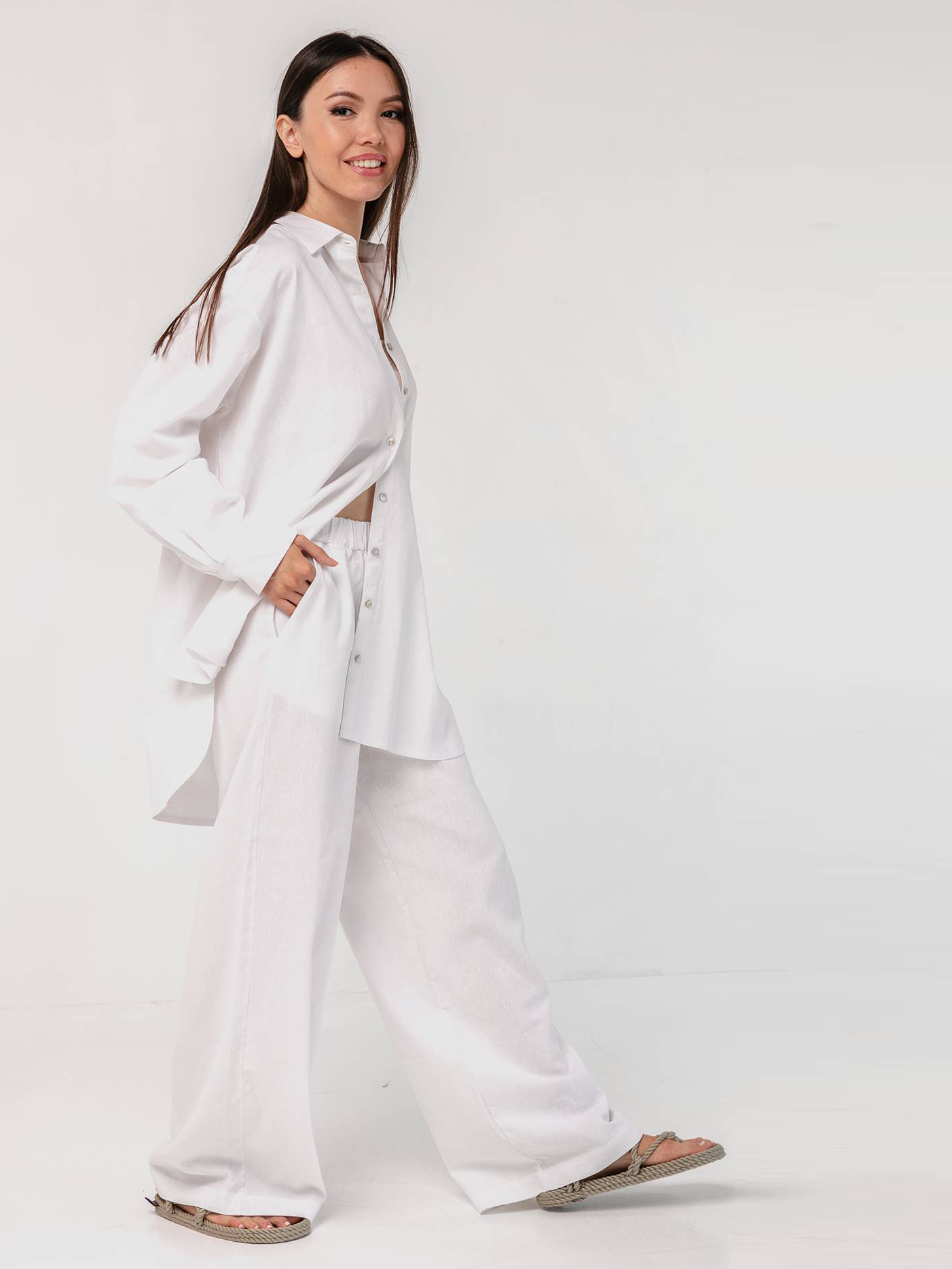 Льняной костюм белый YOS от украинского бренда Your Own Style