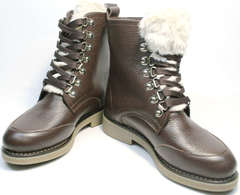 Зимние ботинки натуральная кожа и мех женские Studio27 576c Broun.