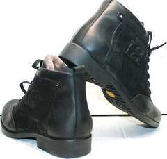 Зимние классические ботинки мужские модные Luciano Bellini 6057-58K Black Leathers & Nubuk.