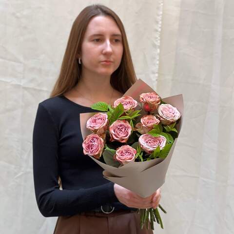9 роз в букете «Ягодный кофе», Цветы: Роза, Малина