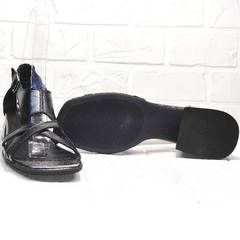 Женские кожаные босоножки на тонкой подошве Evromoda 166606 Black Leather.