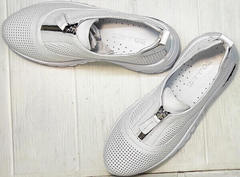 Белые кожаные кроссовки женские туфли с перфорацией летние Wollen P029-259-02 All White.