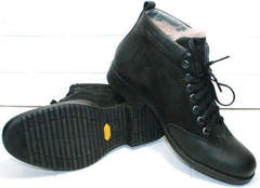 Мужские классические ботинки зимние черные Luciano Bellini 6057-58K Black Leathers & Nubuk.