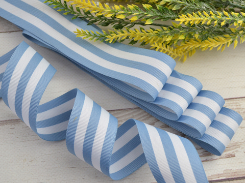 Стрічка текстильна під репс з біло-блакитними смужками