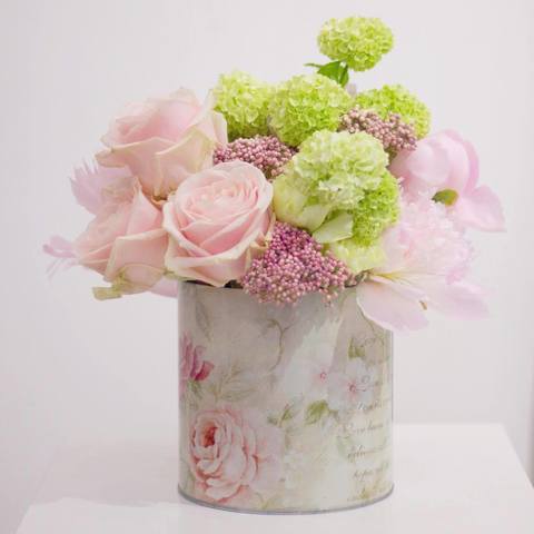A gentle composition with ozotamnus and powdered peonies, Pink Peony Flowers Box